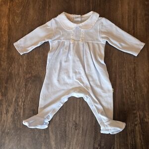 Paz Rodriguez Classic Blue And White Baby One Piece With Collar And Snaps